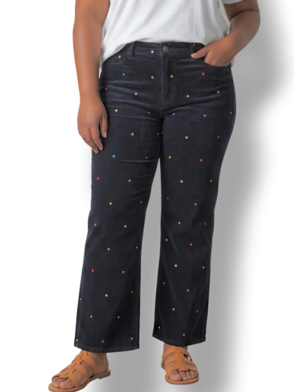 4/$20 Rafaella Multi Color Polka Dot Corduroy Pants Size 14 Stretch Straight Leg